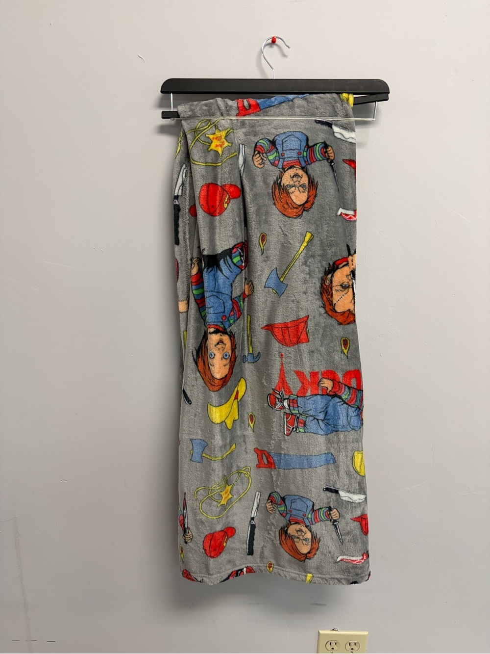 Chucky Grey Character Plush Throw Blanket with Colorful Toy Print
